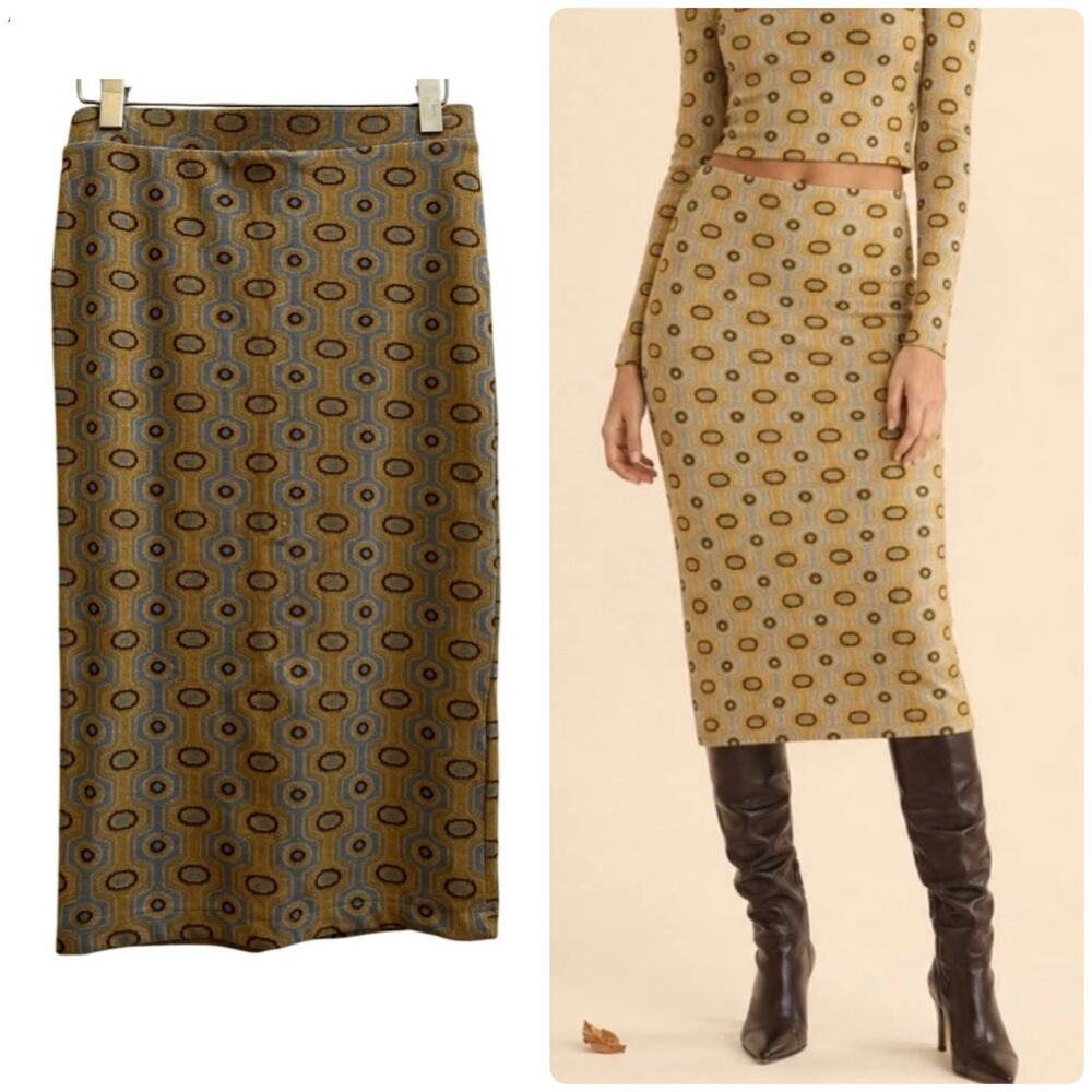 Zara Retro Geometric Knit Midi Pencil Skirt Medium Stretchy